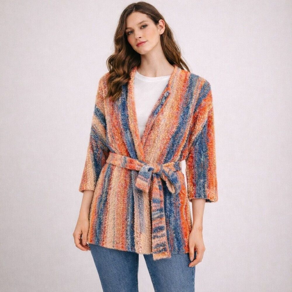 Soft Surroundings Chunky Boucle Knit Duster Cardigan L Sunset Hue Southwest Boho